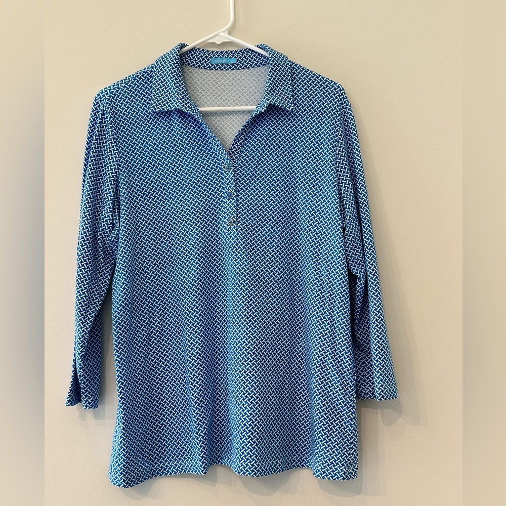 J. McLaughlin 3/4 Sleeve Printed Popover Collared Top